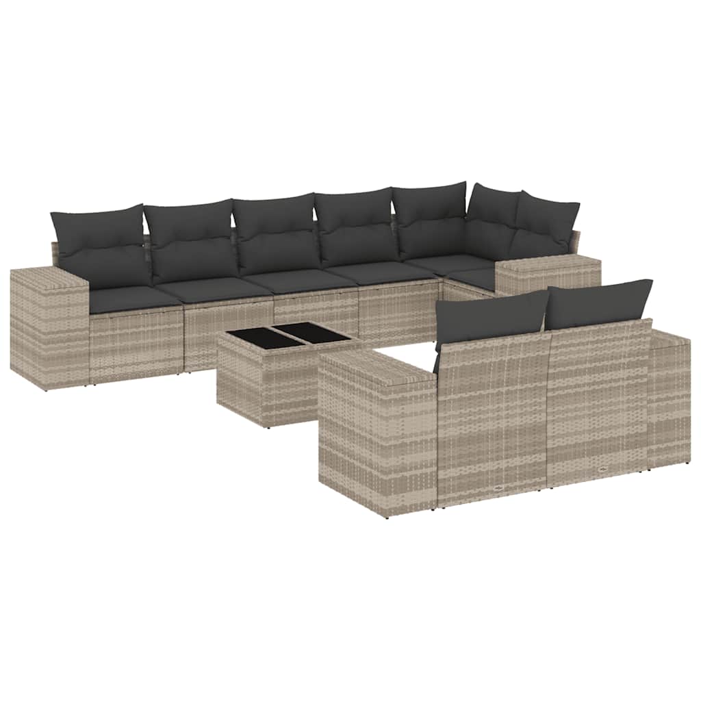 Set Divano da Giardino 9pz con Cuscini Grigio Chiaro Polyrattan - homemem39