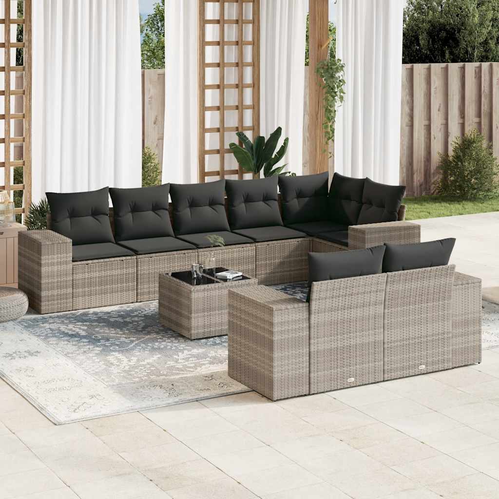 Set Divano da Giardino 9pz con Cuscini Grigio Chiaro Polyrattan - homemem39