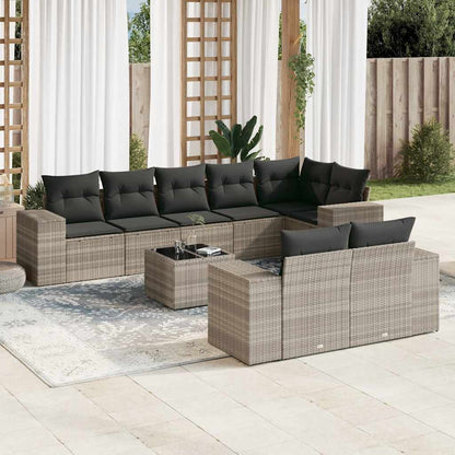 Set Divano da Giardino 9pz con Cuscini Grigio Chiaro Polyrattan - homemem39