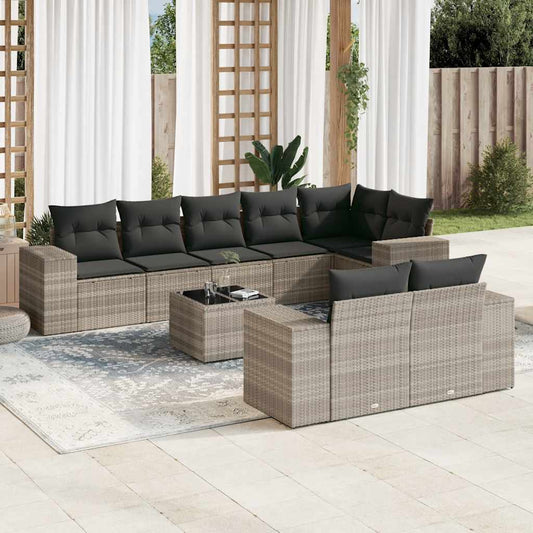 Set Divano da Giardino 9pz con Cuscini Grigio Chiaro Polyrattan - homemem39