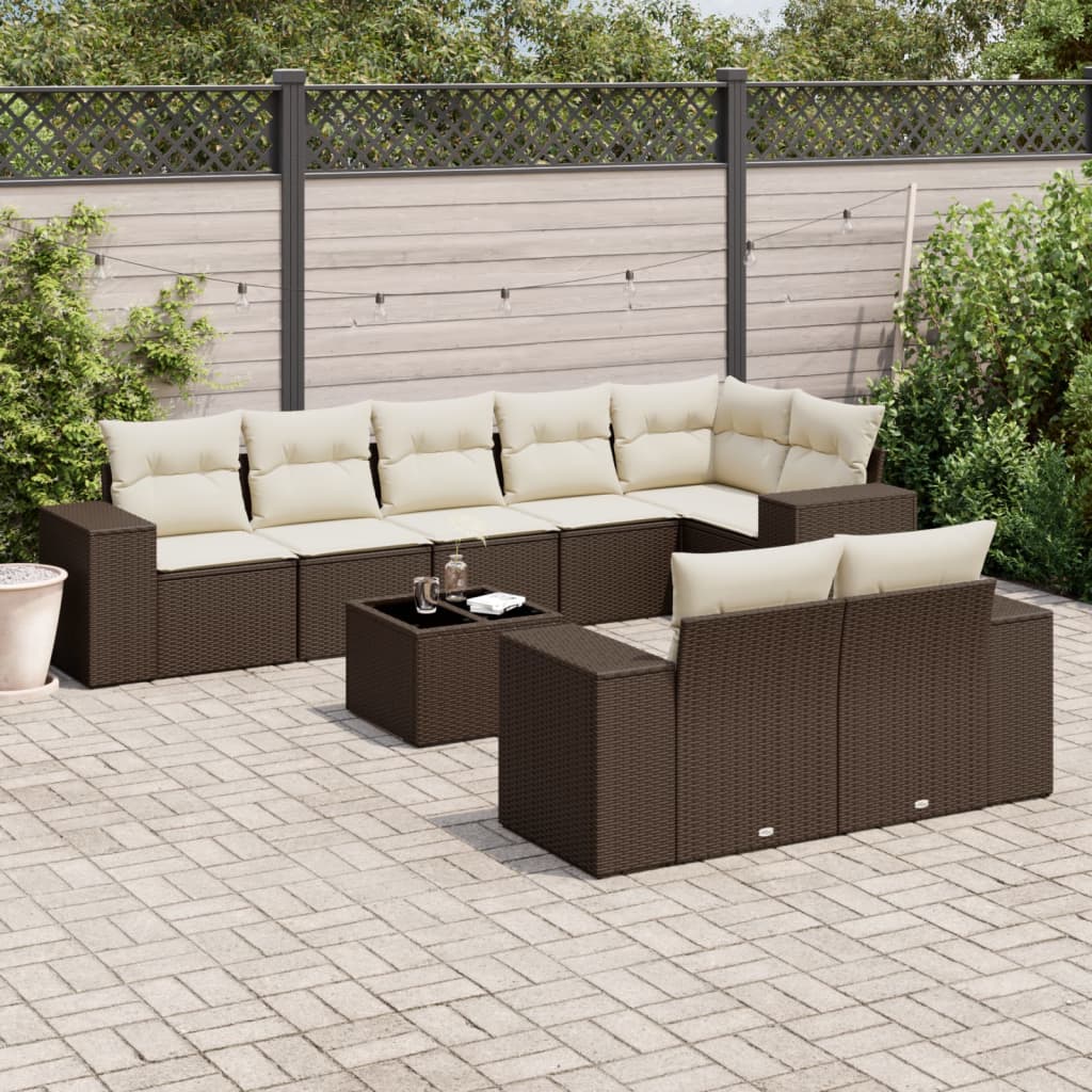 Set Divani da Giardino 9pz con Cuscini Marrone in Polyrattan - homemem39