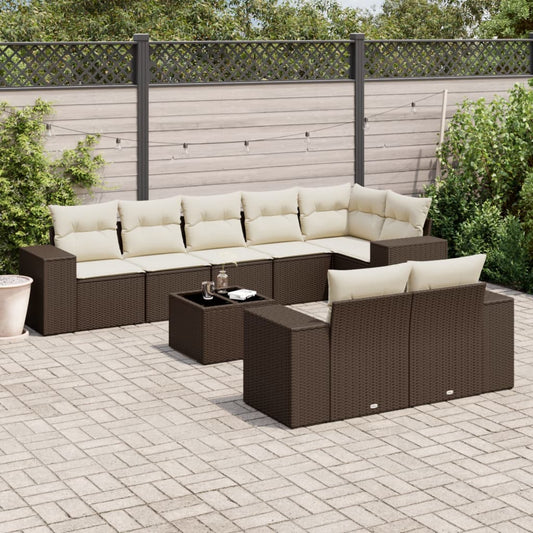 Set Divani da Giardino 9pz con Cuscini Marrone in Polyrattan - homemem39