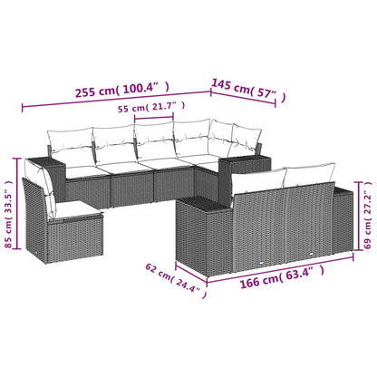Set Divani da Giardino con Cuscini 8 pz Nero in Polyrattan - homemem39