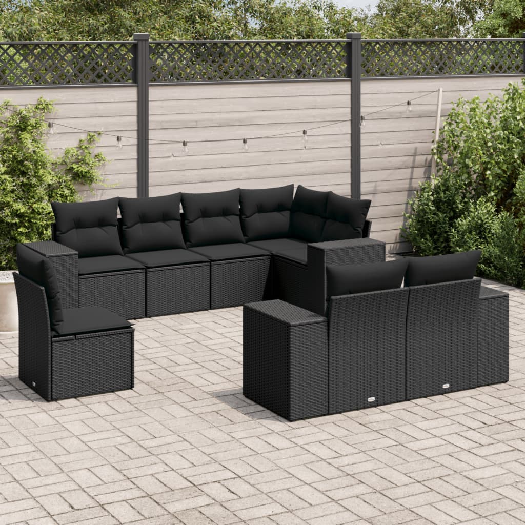 Set Divani da Giardino con Cuscini 8 pz Nero in Polyrattan - homemem39