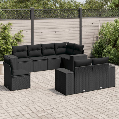 Set Divani da Giardino con Cuscini 8 pz Nero in Polyrattan - homemem39