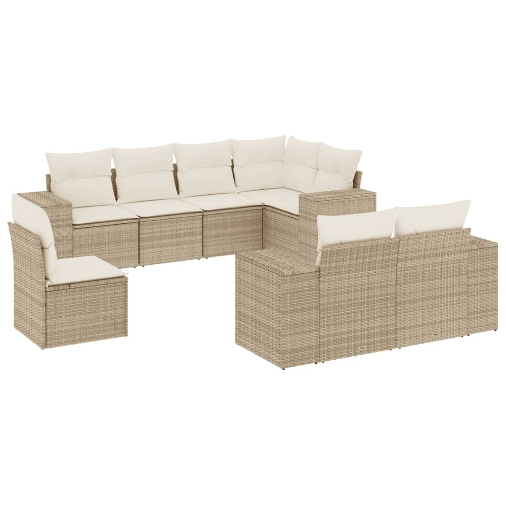 Set Divano da Giardino 8 pz con Cuscini Beige in Polyrattan - homemem39