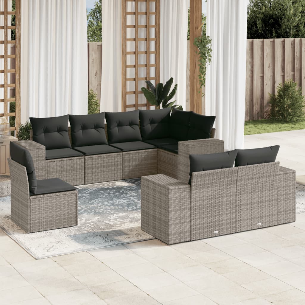 Set Divano da Giardino 8 pz con Cuscini Grigio in Polyrattan - homemem39