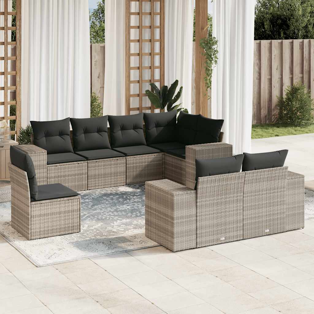Set Divano da Giardino 8pz con Cuscini Grigio Chiaro Polyrattan - homemem39