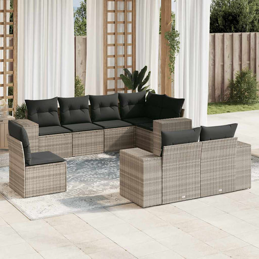 Set Divano da Giardino 8pz con Cuscini Grigio Chiaro Polyrattan - homemem39