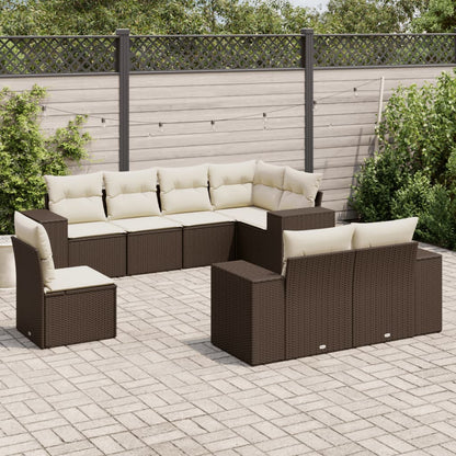 Set Divani da Giardino 8 pz con Cuscini Marrone in Polyrattan - homemem39