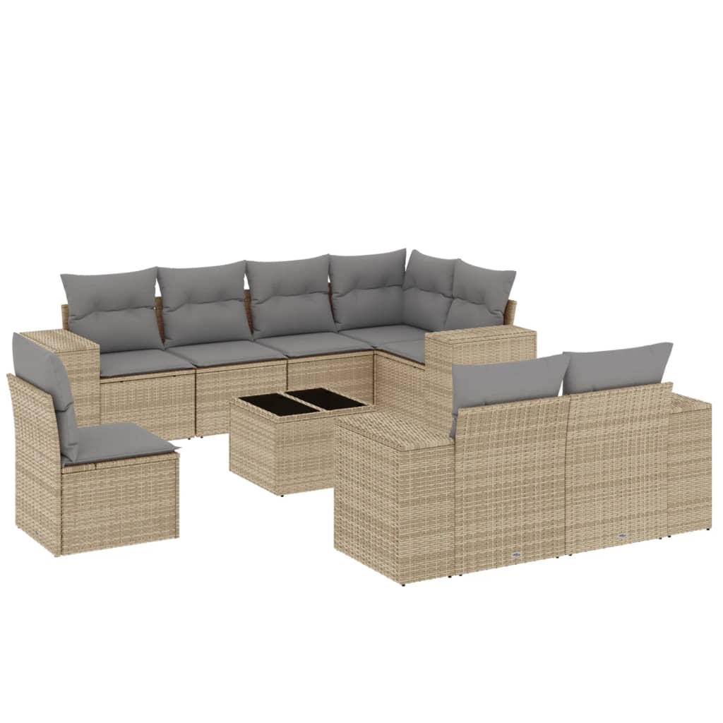 Set Divano da Giardino 9 pz con Cuscini Beige in Polyrattan - homemem39