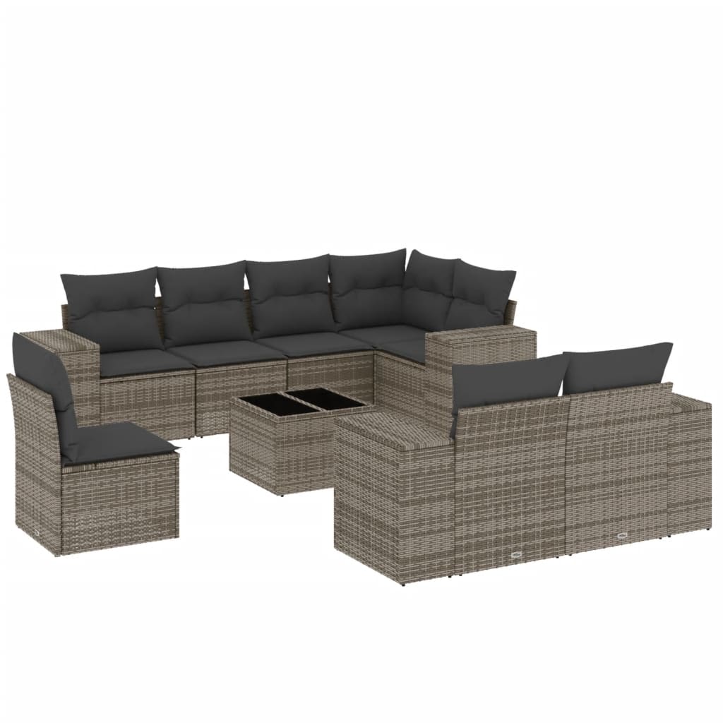 Set Divano da Giardino 9 pz con Cuscini Grigio in Polyrattan - homemem39