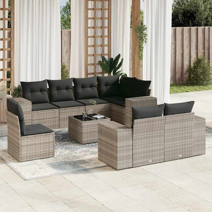 Set Divano da Giardino 9pz con Cuscini Grigio Chiaro Polyrattan - homemem39