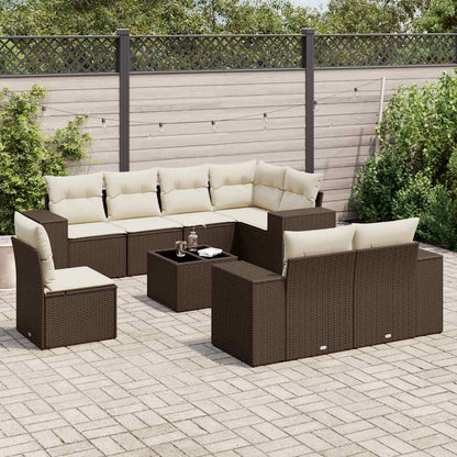 Set Divani da Giardino 9pz con Cuscini Marrone in Polyrattan - homemem39