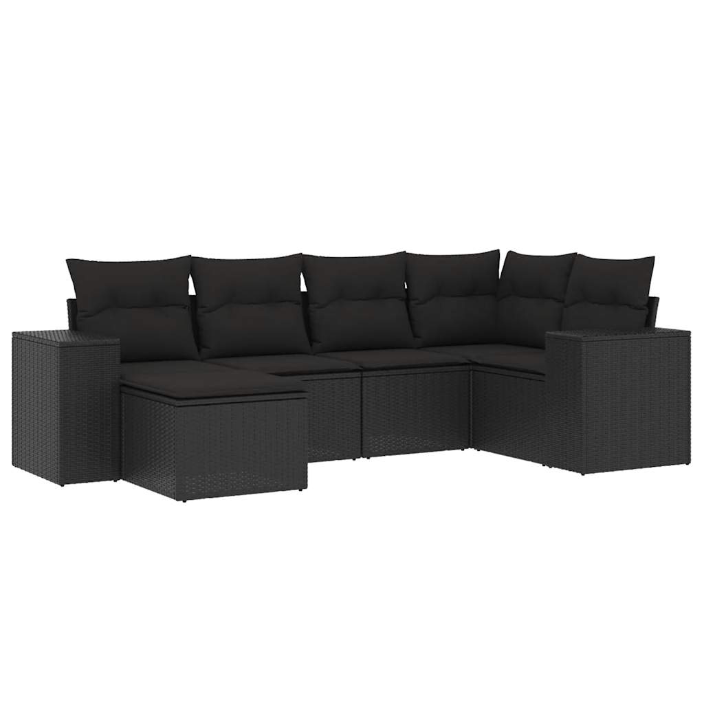 Set Divano da Giardino 6 pz con Cuscini Nero in Polyrattan - homemem39