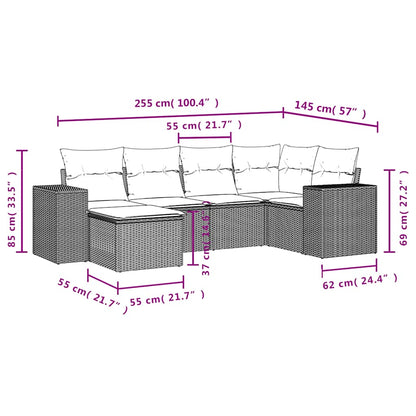 Set Divano da Giardino 6 pz con Cuscini Nero in Polyrattan | homemem39