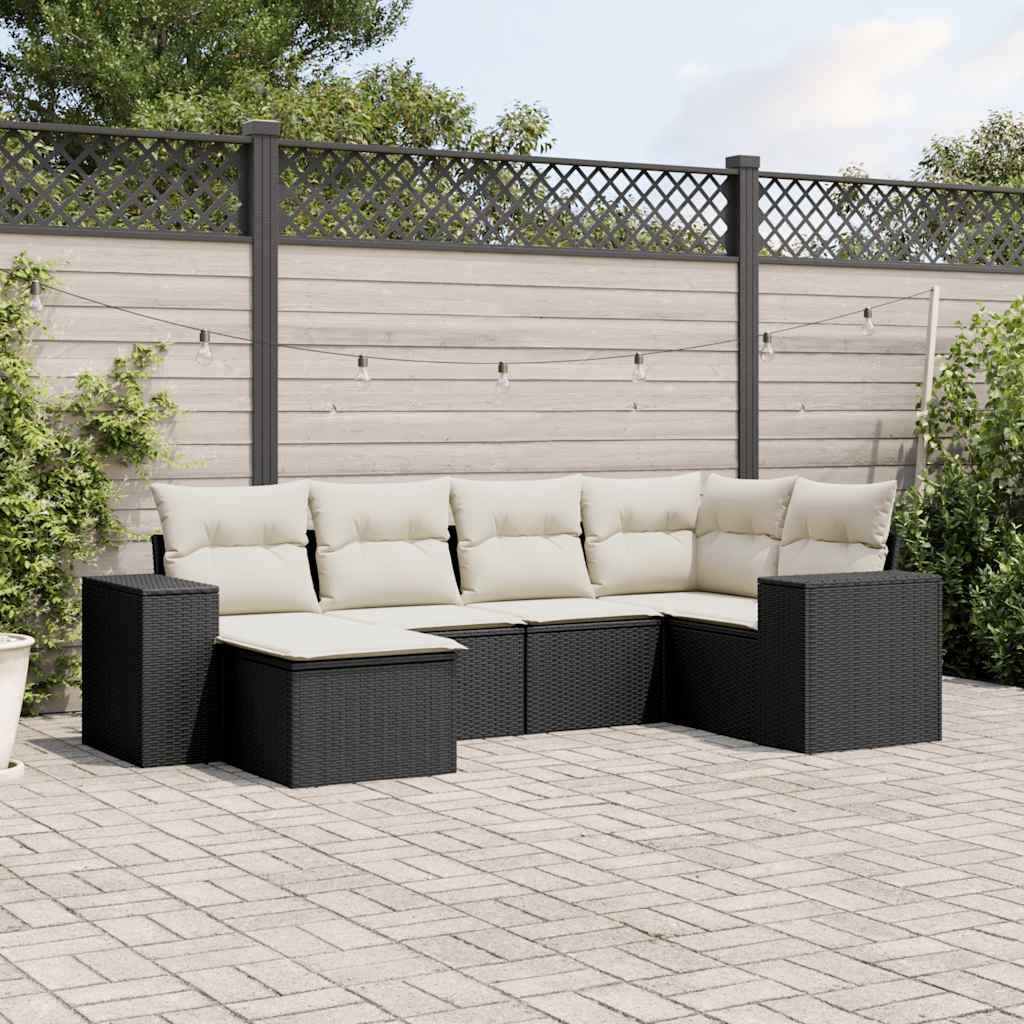 Set Divano da Giardino 6 pz con Cuscini Nero in Polyrattan - homemem39