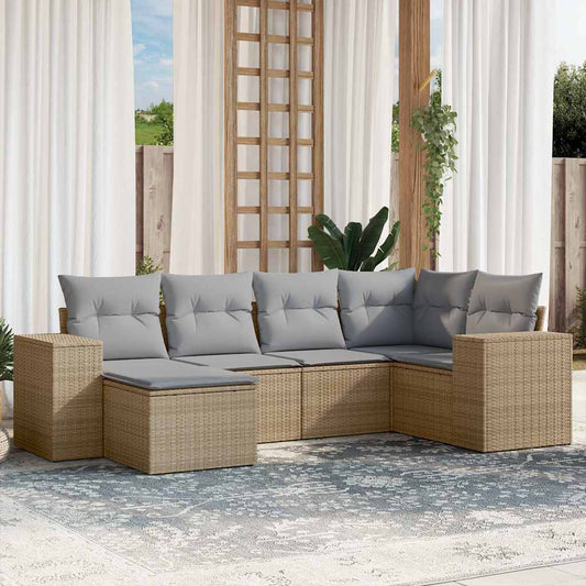 Set Divano da Giardino 6 pz con Cuscini Beige in Polyrattan - homemem39