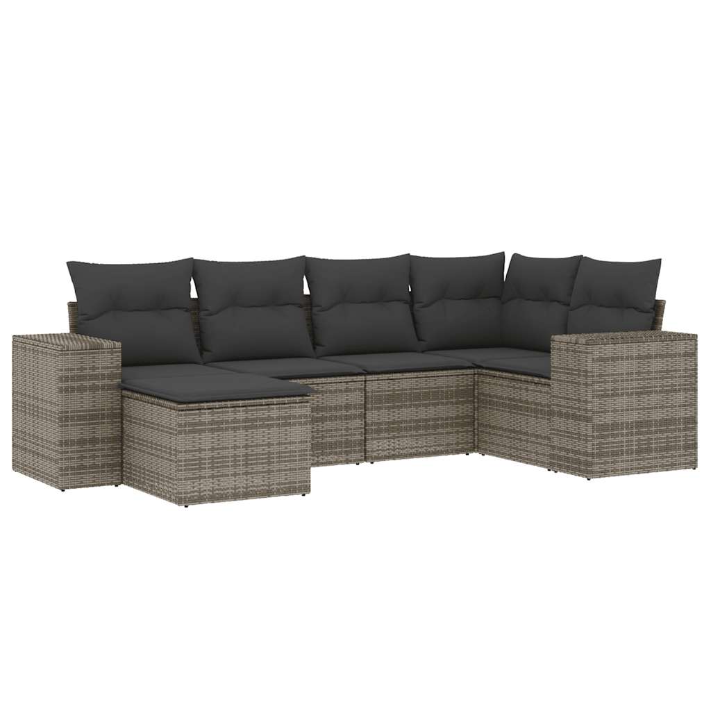 Set Divano da Giardino 6 pz con Cuscini Grigio in Polyrattan - homemem39