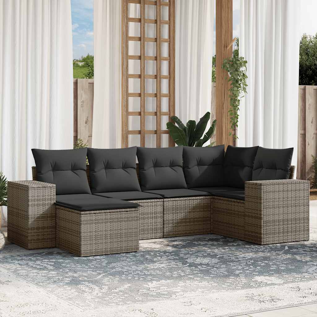 Set Divano da Giardino 6 pz con Cuscini Grigio in Polyrattan - homemem39