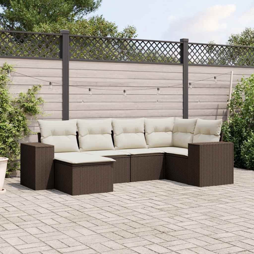 Set Divano da Giardino 6 pz con Cuscini Marrone in Polyrattan - homemem39