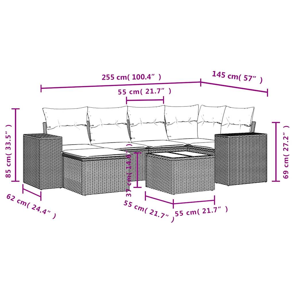 Set Divani da Giardino con Cuscini 7pz Nero Polyrattan | homemem39