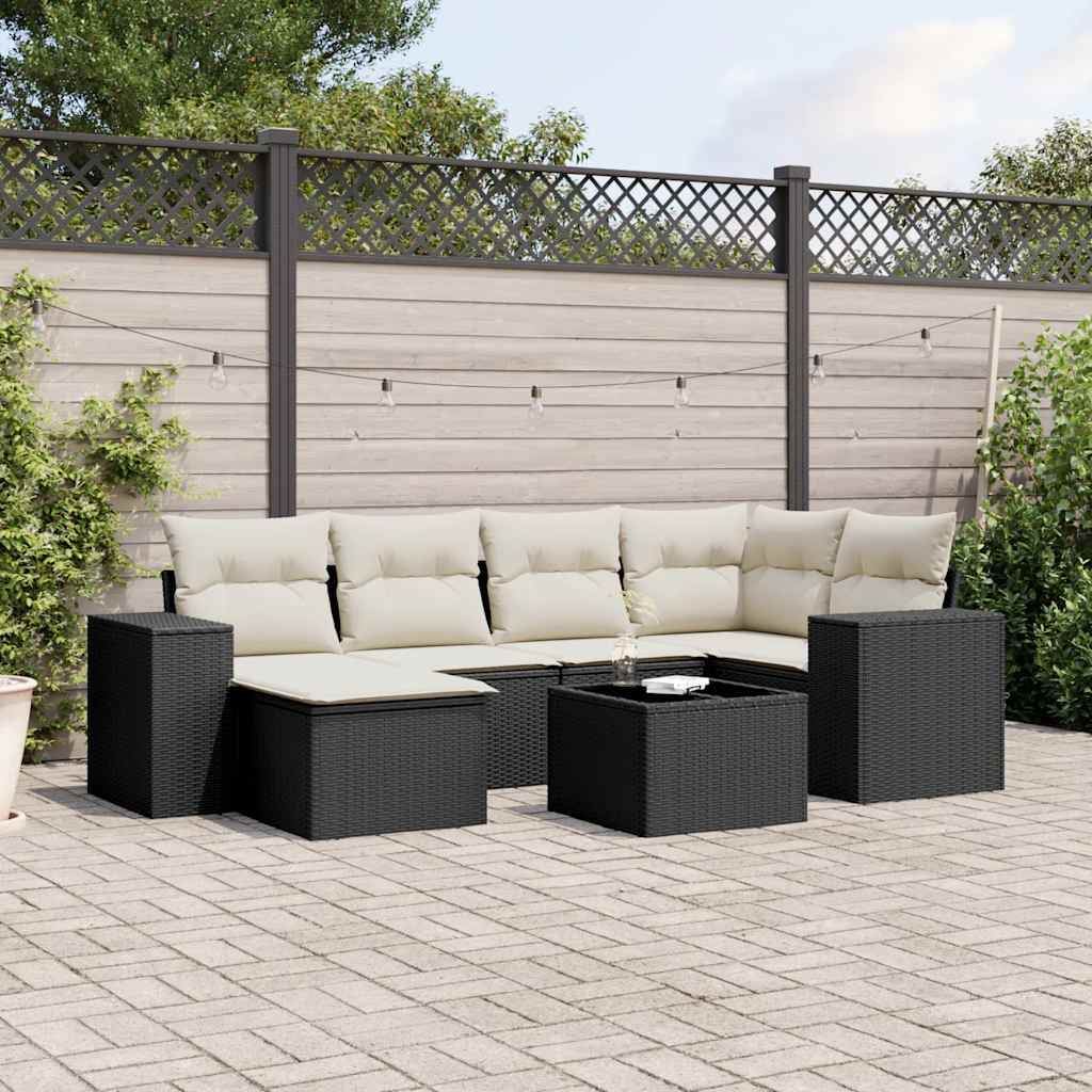 Set Divani da Giardino con Cuscini 7pz Nero Polyrattan - homemem39