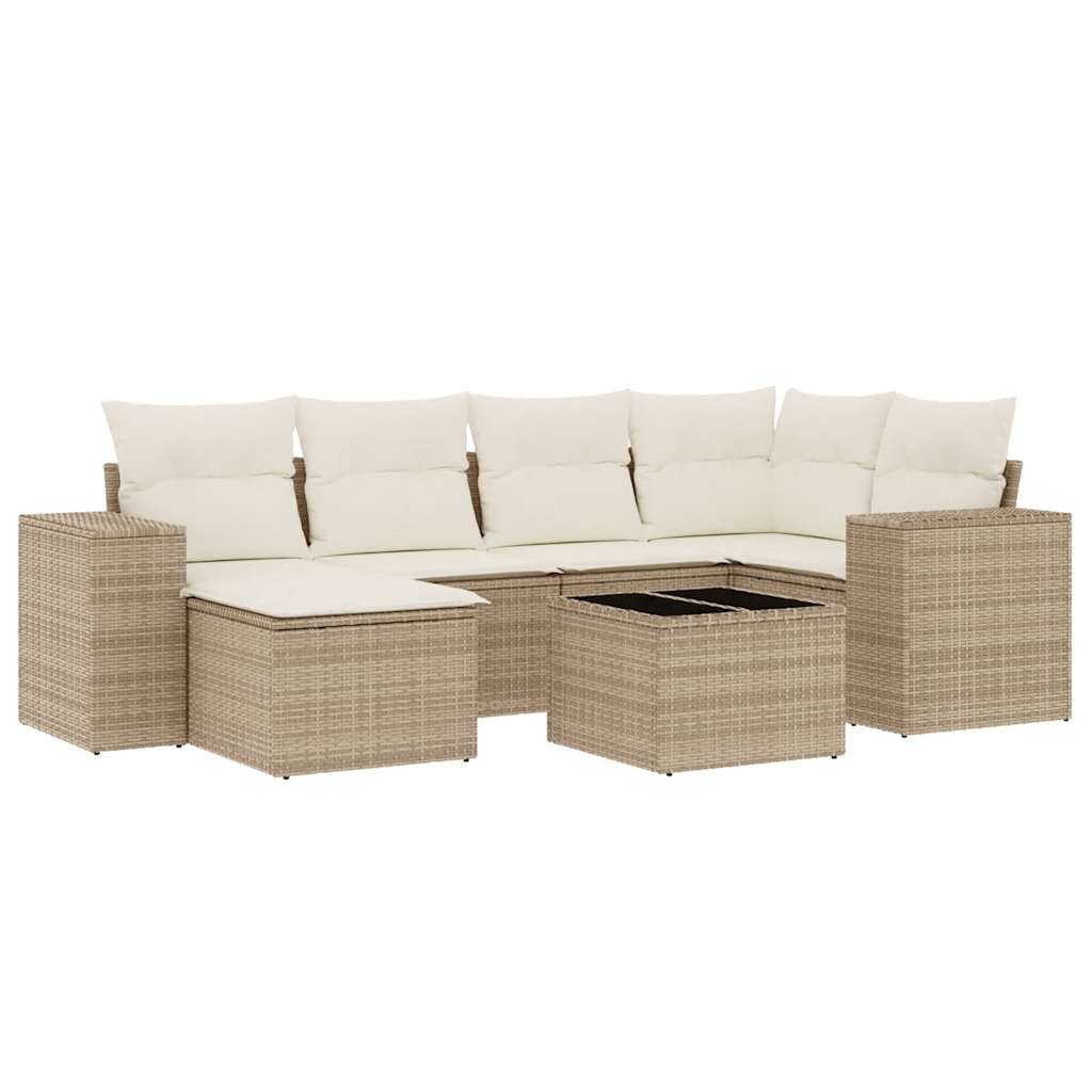 Set Divani da Giardino 7 pz con Cuscini Beige in Polyrattan - homemem39