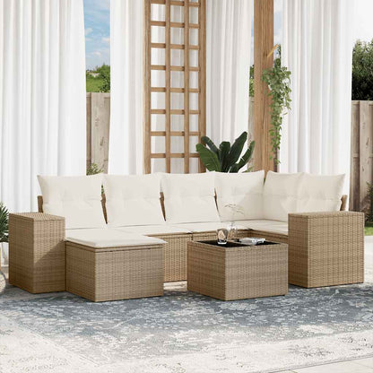 Set Divani da Giardino 7 pz con Cuscini Beige in Polyrattan - homemem39