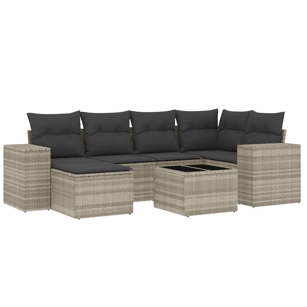 Set Divani da Giardino 7pz con Cuscini Grigio Chiaro Polyrattan - homemem39