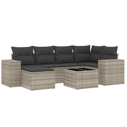 Set Divani da Giardino 7pz con Cuscini Grigio Chiaro Polyrattan - homemem39