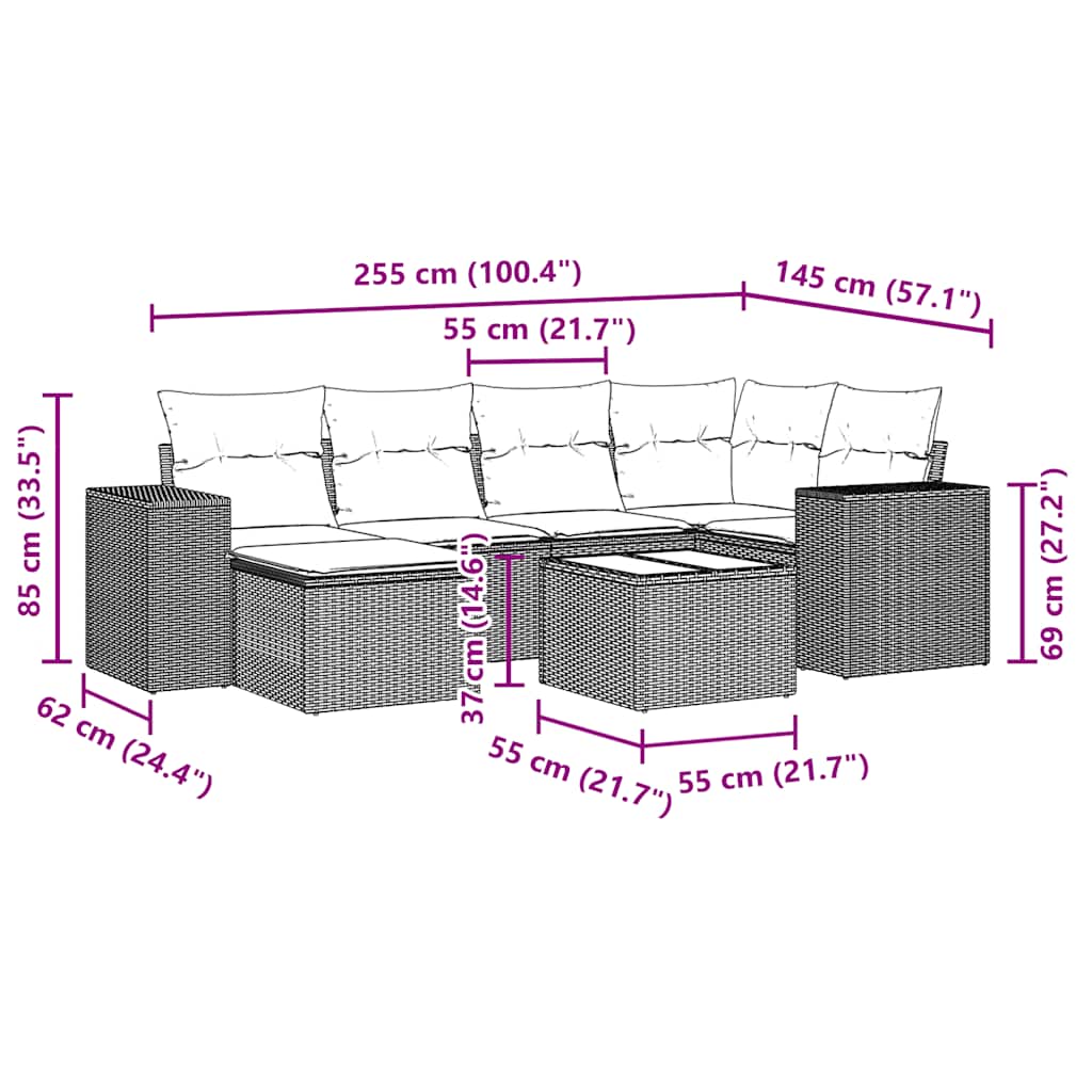 Set Divani da Giardino 7pz con Cuscini Grigio Chiaro Polyrattan - homemem39