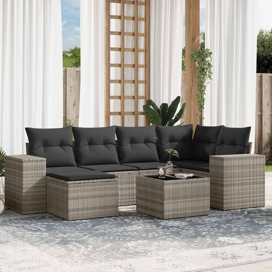 Set Divani da Giardino 7pz con Cuscini Grigio Chiaro Polyrattan - homemem39