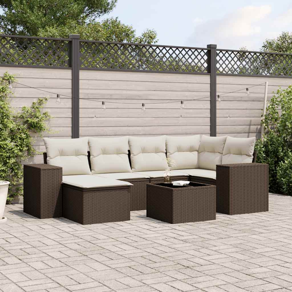 Set Divani da Giardino 7 pz con Cuscini Marrone in Polyrattan - homemem39