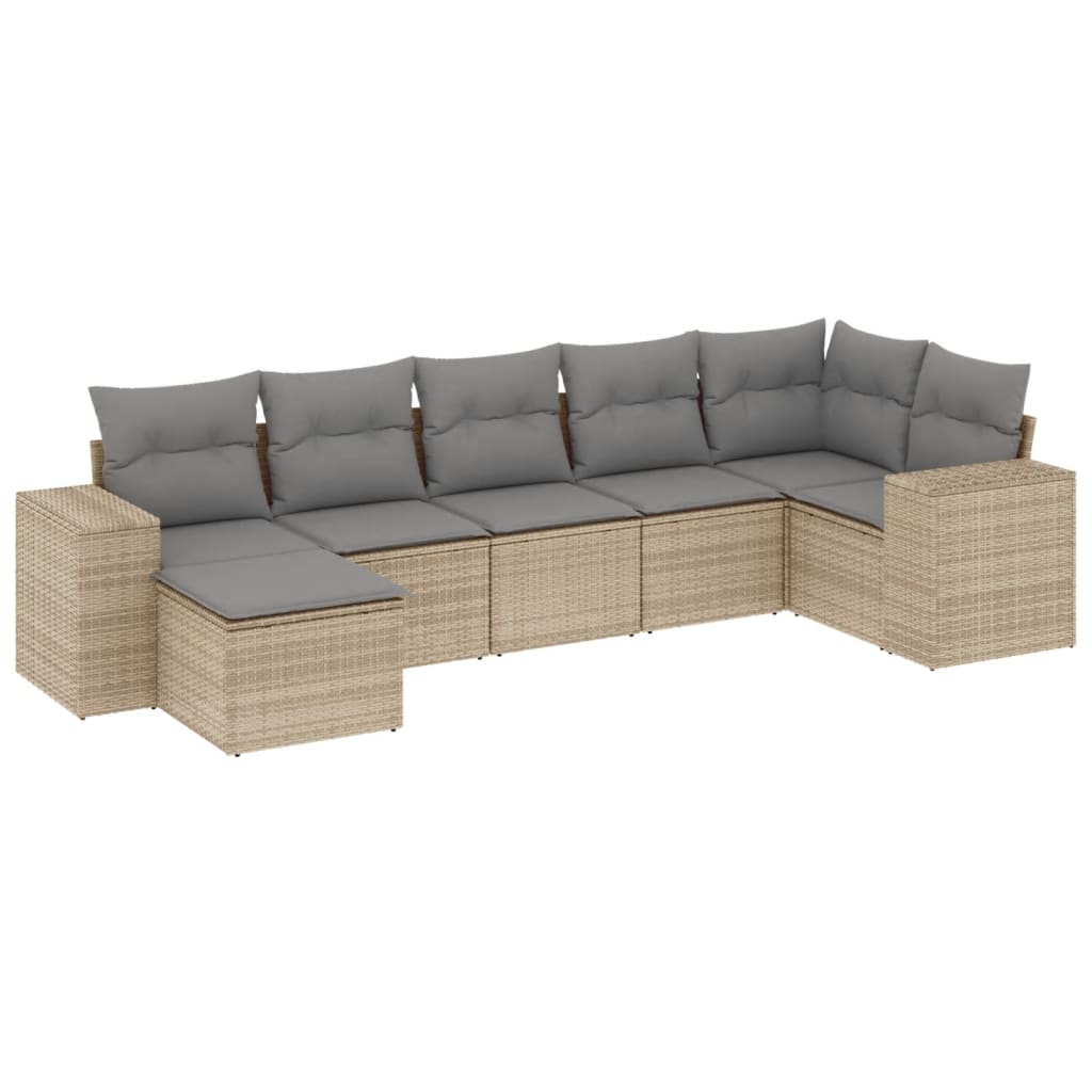 Set Divani da Giardino 7 pz con Cuscini Beige in Polyrattan - homemem39