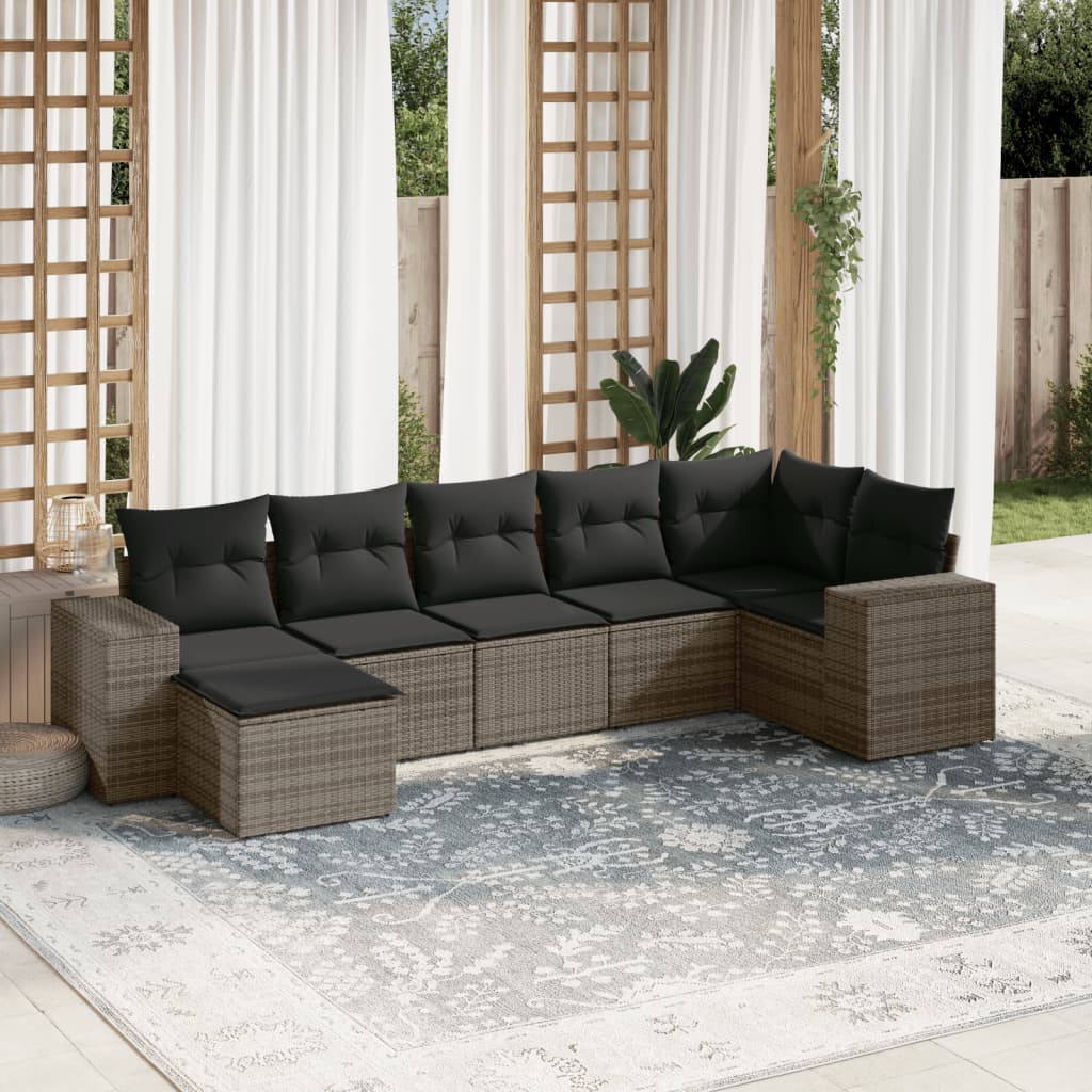 Set Divani da Giardino 7 pz con Cuscini Grigio in Polyrattan - homemem39