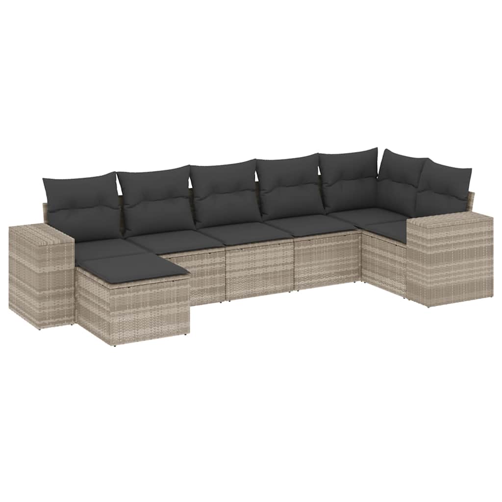 Set Divani da Giardino 7pz con Cuscini Grigio Chiaro Polyrattan - homemem39