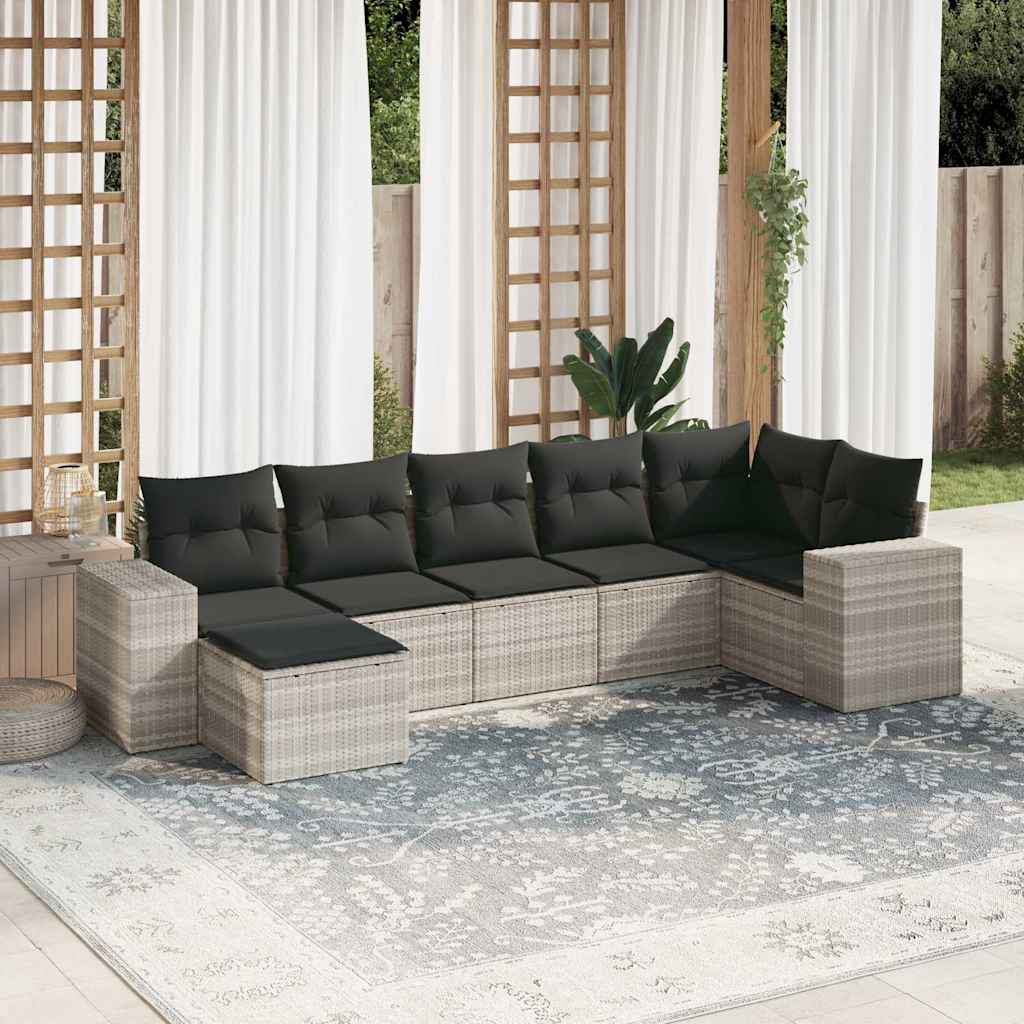 Set Divani da Giardino 7pz con Cuscini Grigio Chiaro Polyrattan - homemem39