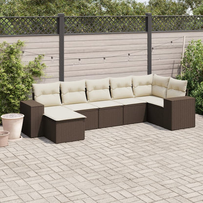 Set Divani da Giardino 7 pz con Cuscini Marrone in Polyrattan - homemem39