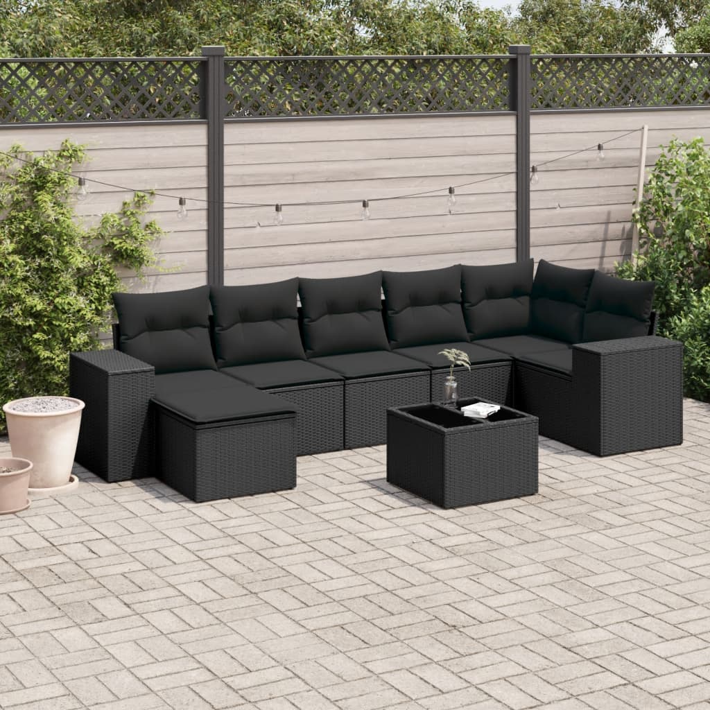 Set Divani da Giardino con Cuscini 8 pz Nero in Polyrattan - homemem39
