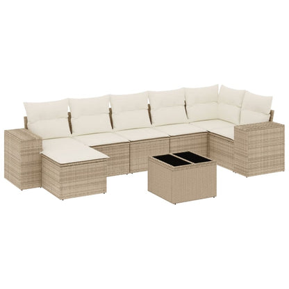 Set Divano da Giardino 8 pz con Cuscini Beige in Polyrattan - homemem39