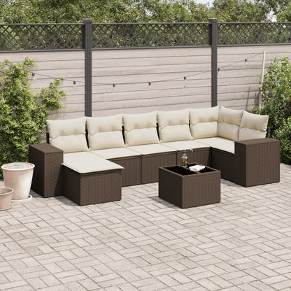 Set Divani da Giardino 8 pz con Cuscini Marrone in Polyrattan - homemem39