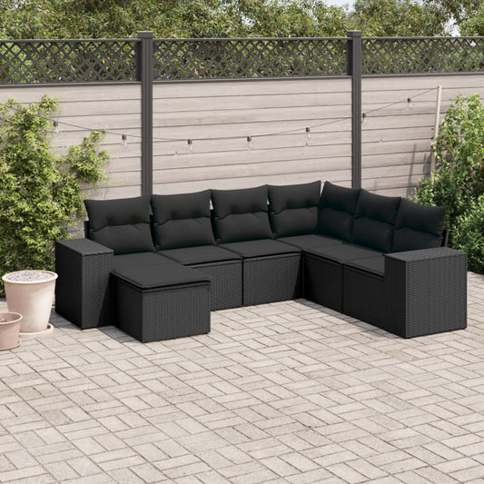 Set Divani da Giardino con Cuscini 7pz Nero Polyrattan - homemem39