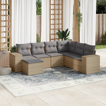 Set Divani da Giardino 7 pz con Cuscini Beige in Polyrattan - homemem39