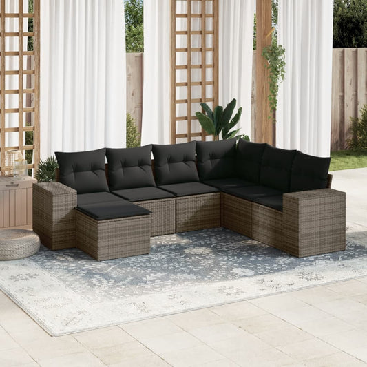 Set Divani da Giardino 7 pz con Cuscini Grigio in Polyrattan - homemem39