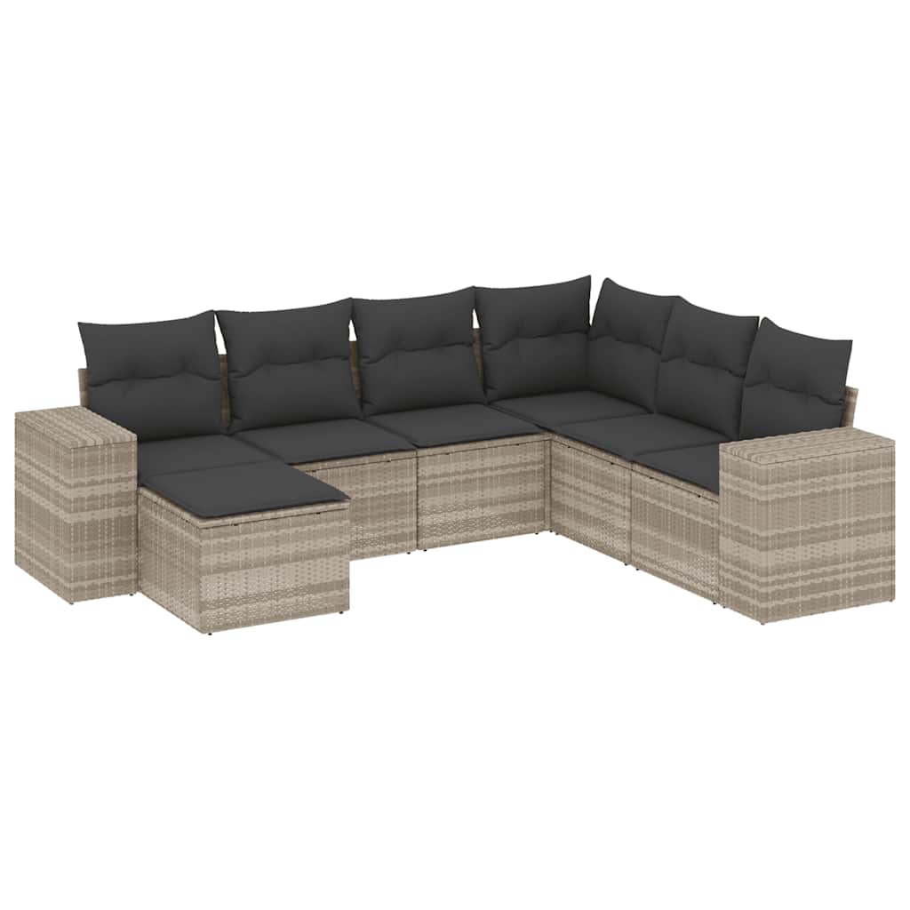 Set Divani da Giardino 7pz con Cuscini Grigio Chiaro Polyrattan - homemem39