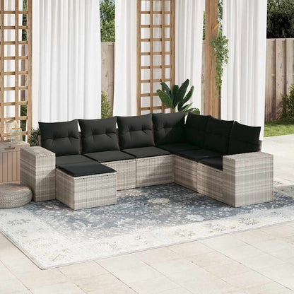 Set Divani da Giardino 7pz con Cuscini Grigio Chiaro Polyrattan - homemem39