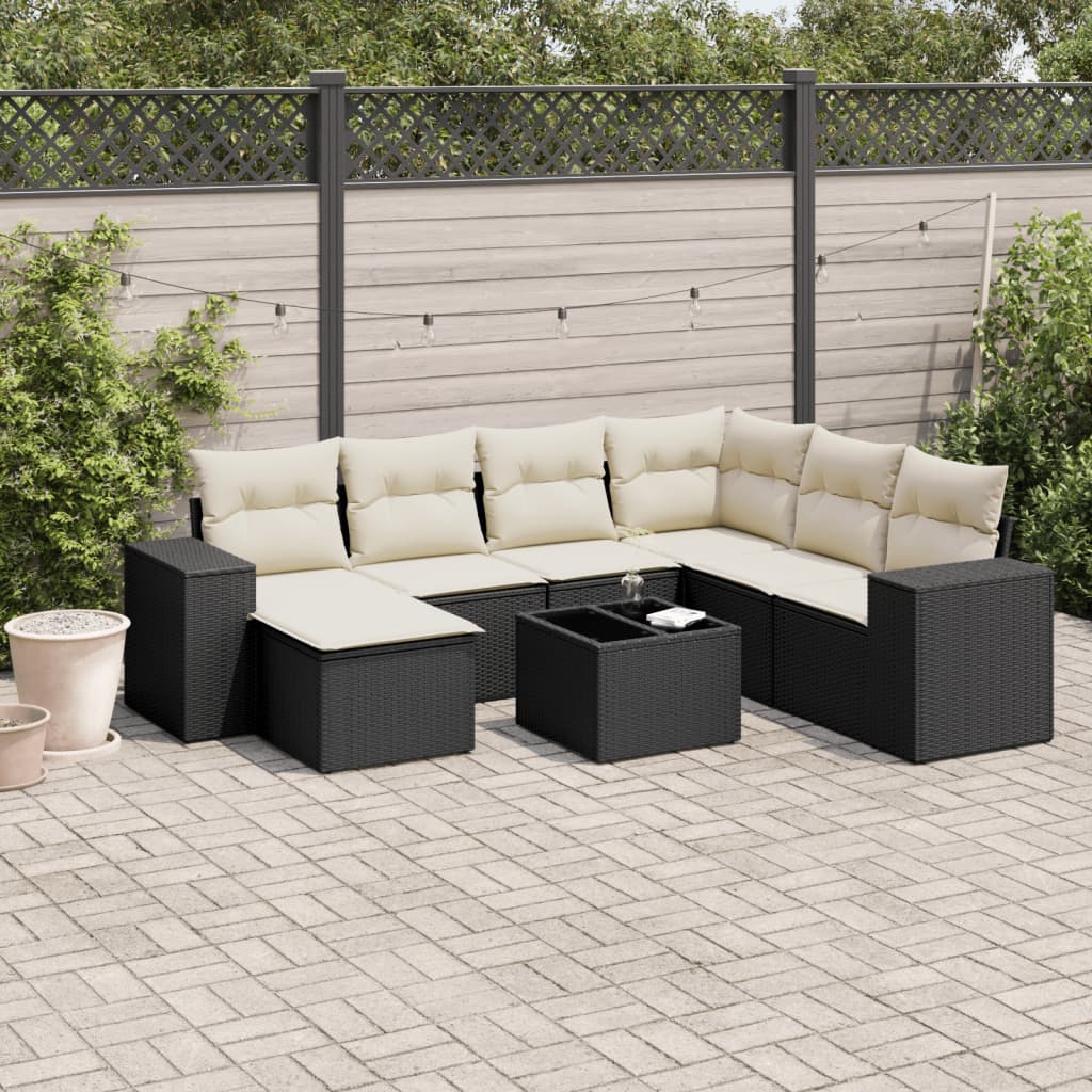 Set Divani da Giardino con Cuscini 8 pz Nero in Polyrattan - homemem39