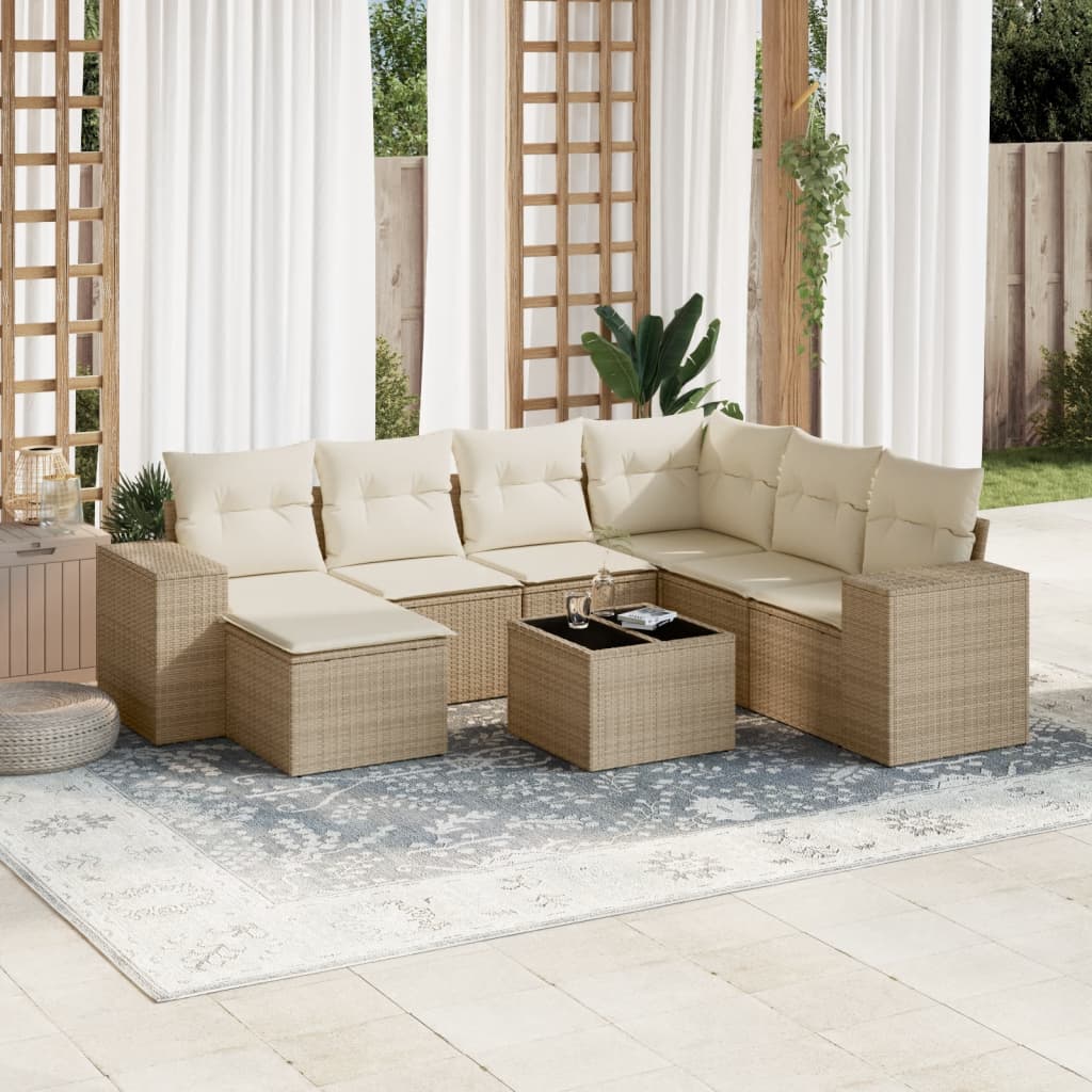 Set Divano da Giardino 8 pz con Cuscini Beige in Polyrattan - homemem39
