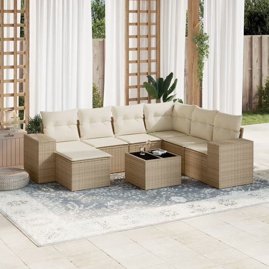 Set Divano da Giardino 8 pz con Cuscini Beige in Polyrattan - homemem39